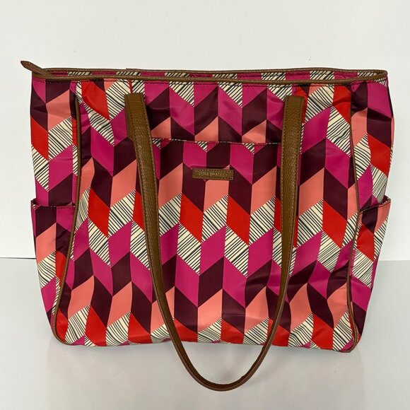 Vera Bradley Large Geometric Print Tote Bag Faux Leather Handles Zipper Closure - Picture 1 of 8
